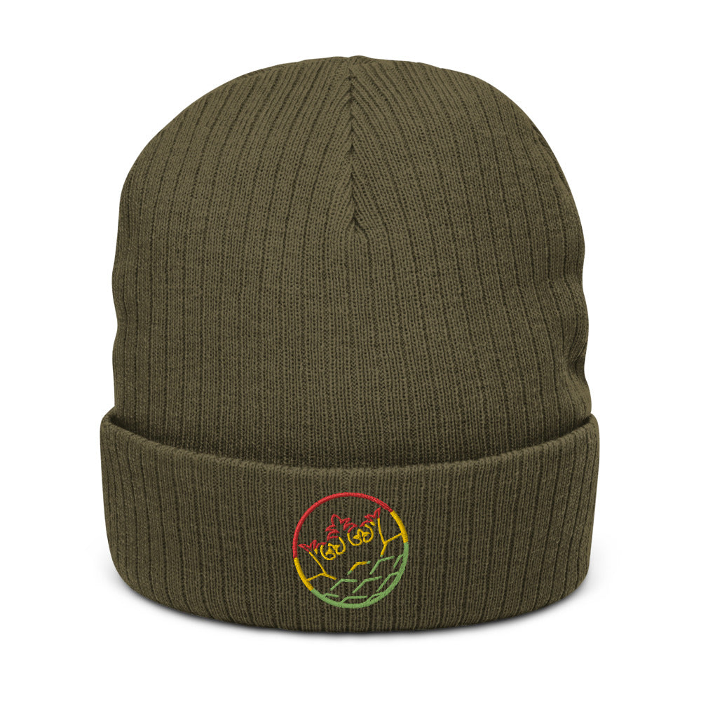 Recycled cuffed beanie - Circle Logo in rasta